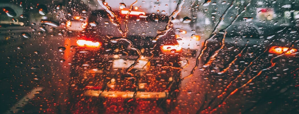 car window with rain droplets